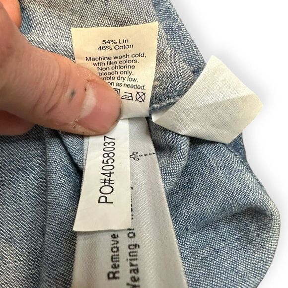 MADEWELL Women’s Blue Chambray Linen Cotton Cold Shoulder Tie Sleeve Mini Dress - Picture 5 of 7